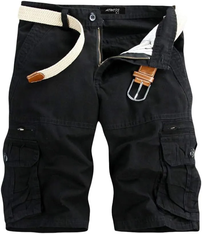 Hiking Shorts Men Loose Fit Lightweight Multi Pocket Cotton Casual Cargo Pants Sports Outdoor Twill Camo Shorts No Belt