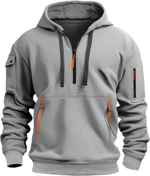 Hoodies for Men Quarter Zip Drawstring Solid Color Long Sleeve Sweatshirts Big and Tall Fashion Casual Pullover
