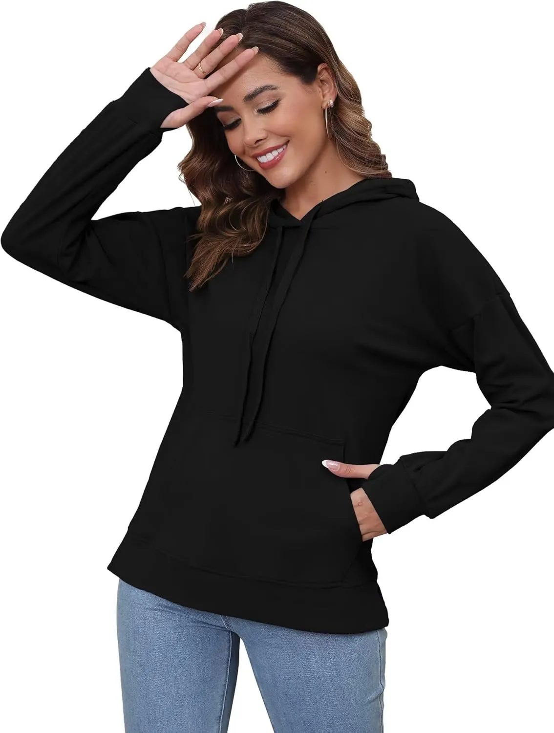 Hoodies for Women Casual Workout Spring Sweatshirt Loose Thumbhole Pullover Hooded Sweaters with Pockets