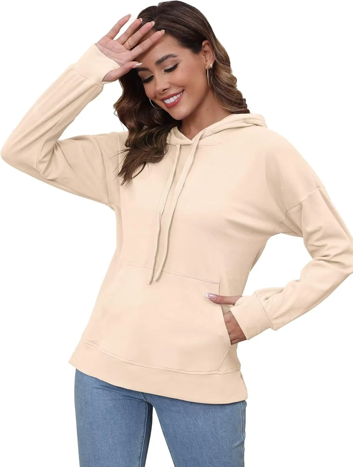 Hoodies for Women Casual Workout Spring Sweatshirt Loose Thumbhole Pullover Hooded Sweaters with Pockets