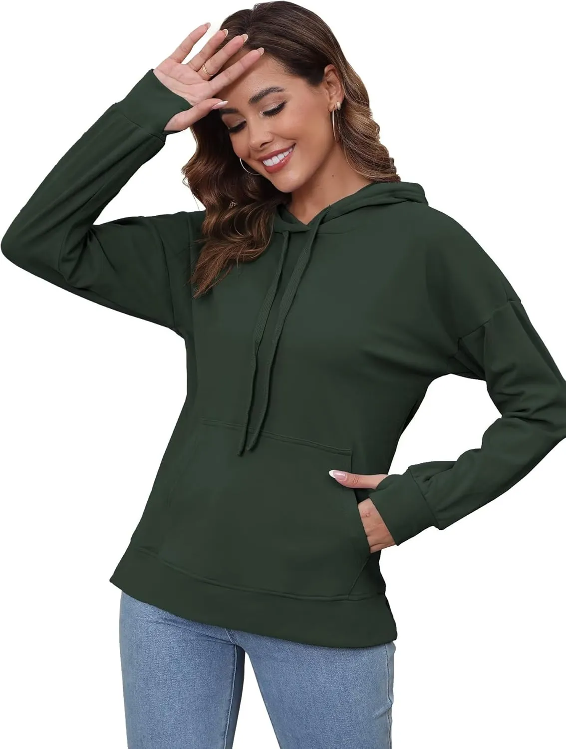Hoodies for Women Casual Workout Spring Sweatshirt Loose Thumbhole Pullover Hooded Sweaters with Pockets