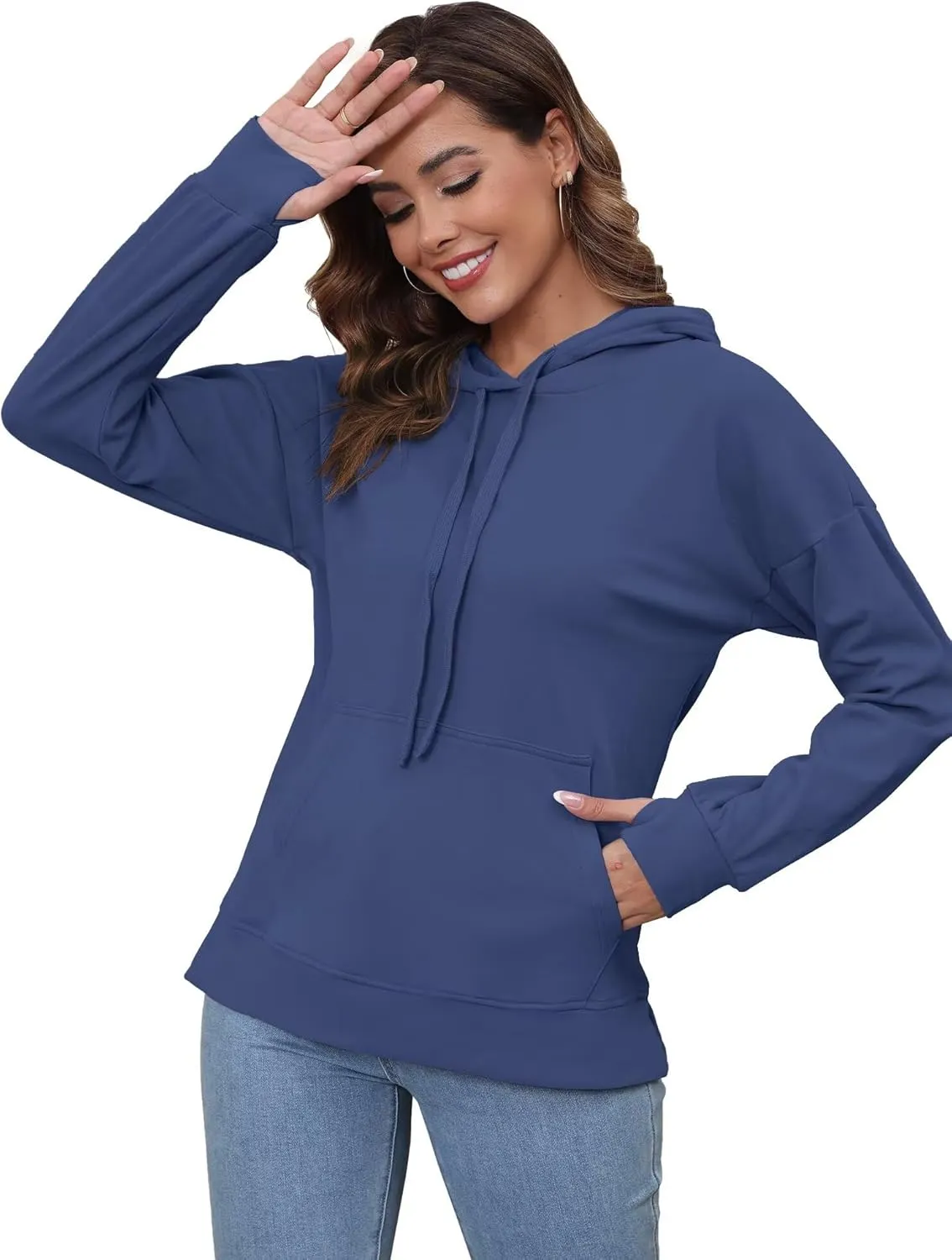 Hoodies for Women Casual Workout Spring Sweatshirt Loose Thumbhole Pullover Hooded Sweaters with Pockets