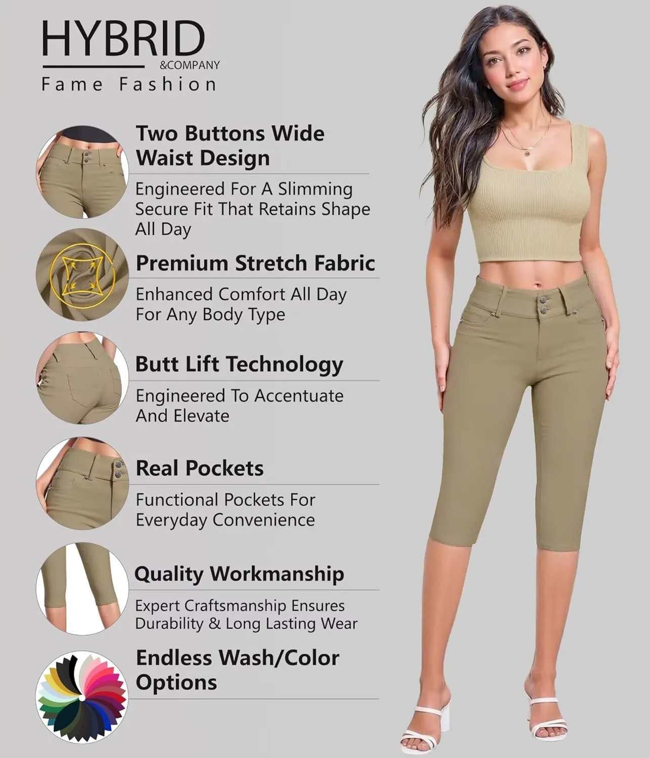 Hybrid & Company Women's Butt Lift V2 Super Comfy Stretch Denim Bermuda Shorts Capri