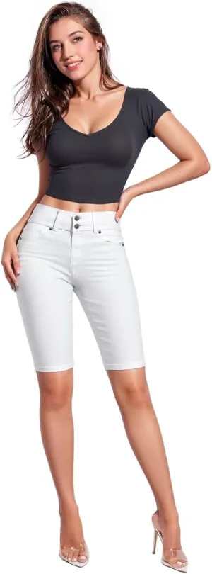 Hybrid & Company Women's Butt Lift V2 Super Comfy Stretch Denim Bermuda Shorts Capri