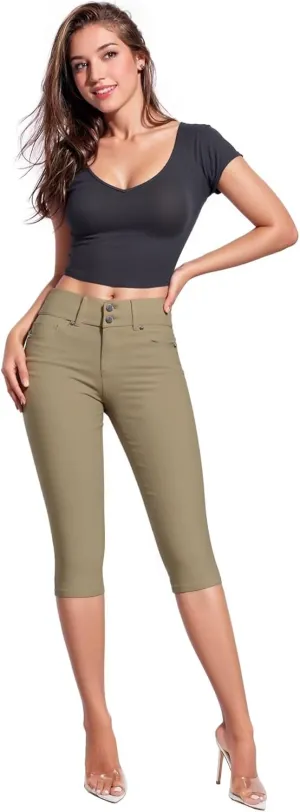 Hybrid & Company Women's Butt Lift V2 Super Comfy Stretch Denim Bermuda Shorts Capri