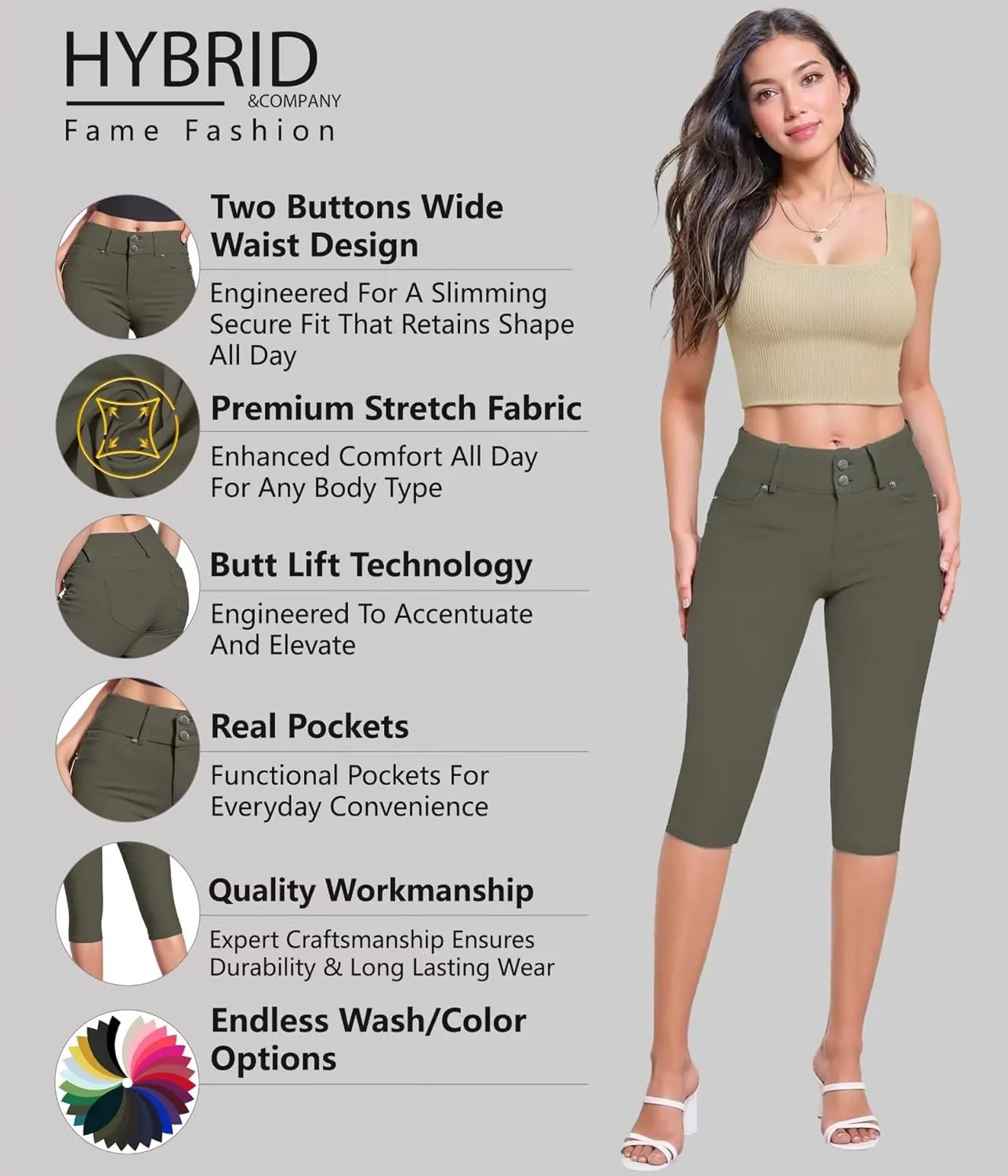Hybrid & Company Women's Butt Lift V2 Super Comfy Stretch Denim Bermuda Shorts Capri