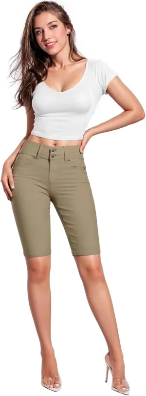 Hybrid & Company Women's Butt Lift V2 Super Comfy Stretch Denim Bermuda Shorts Capri