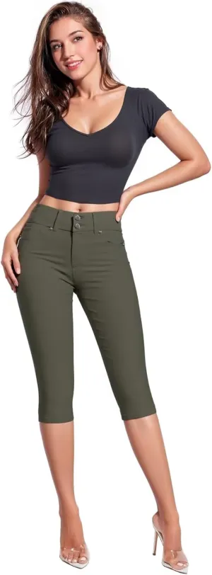 Hybrid & Company Women's Butt Lift V2 Super Comfy Stretch Denim Bermuda Shorts Capri