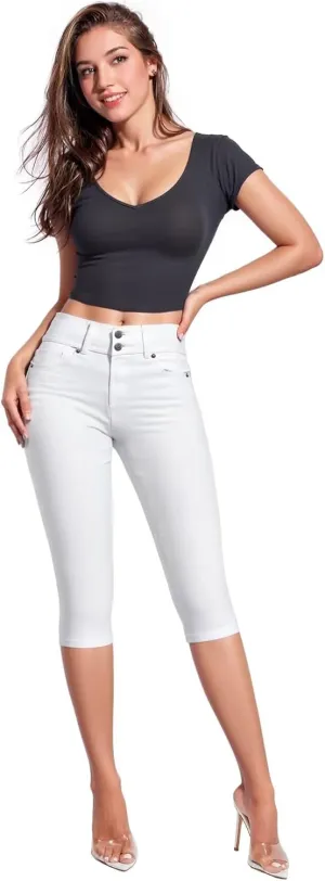 Hybrid & Company Women's Butt Lift V2 Super Comfy Stretch Denim Bermuda Shorts Capri