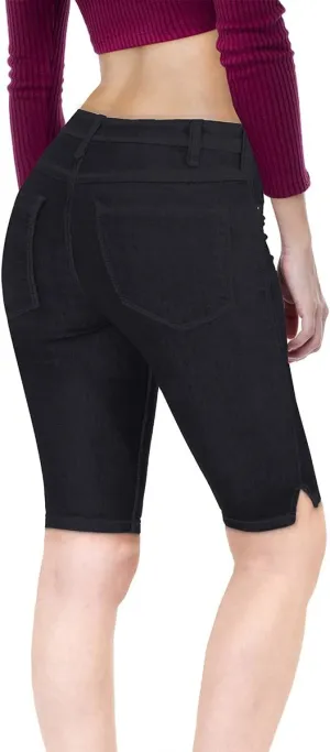 Hybrid & Company Womens Butt Lifting Mid Rise Denim Bermuda Shorts