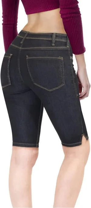 Hybrid & Company Womens Butt Lifting Mid Rise Denim Bermuda Shorts