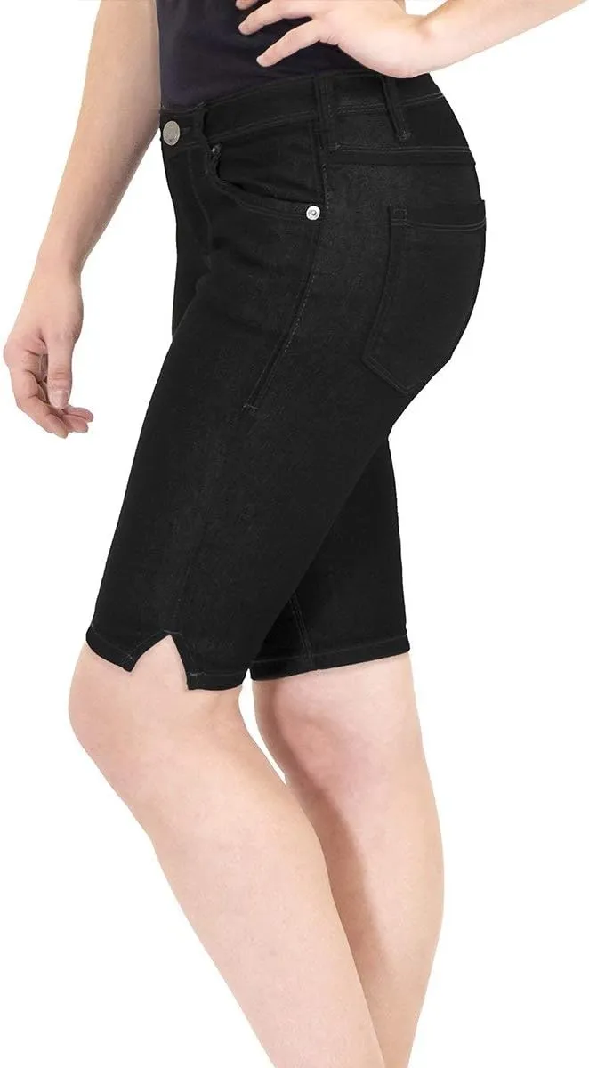 Hybrid & Company Womens Butt Lifting Mid Rise Denim Bermuda Shorts