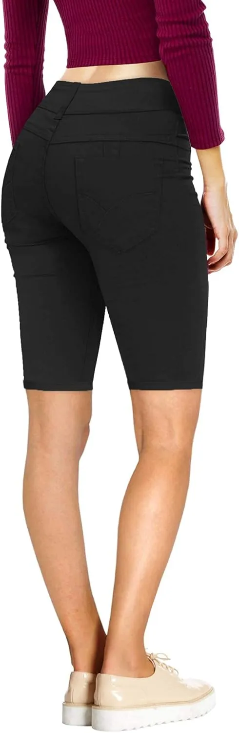 Hybrid & Company Women's Super Comfy Stretch Destructed Denim Bermuda Shorts Capri