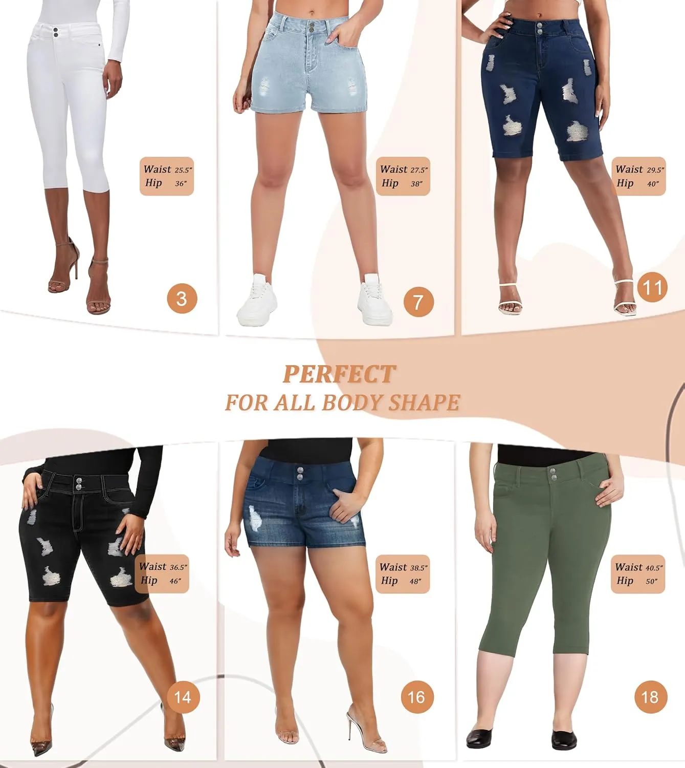 Hybrid & Company Women's Super Comfy Stretch Destructed Denim Bermuda Shorts Capri