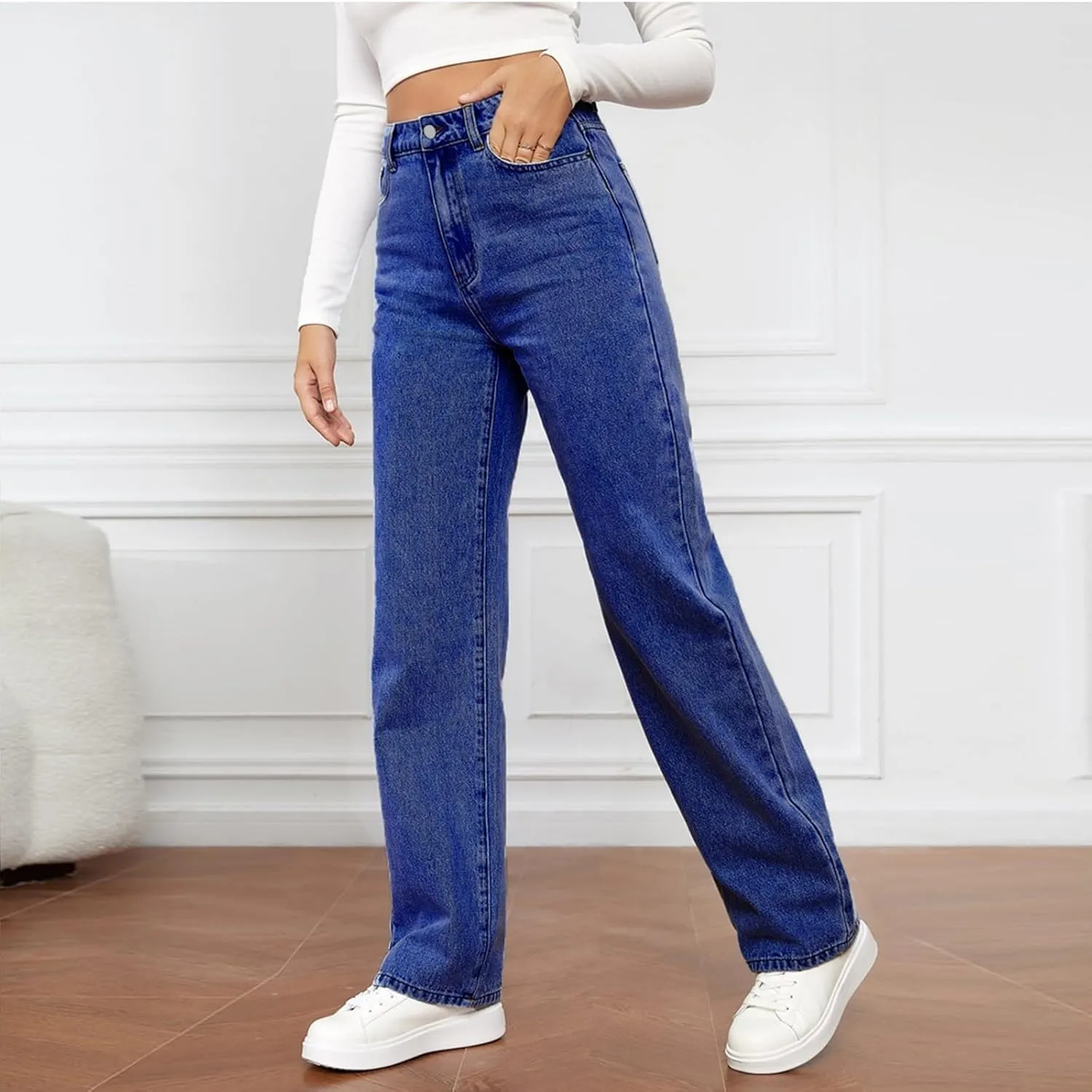 Jeans for Women High Waisted Straight Leg Pants Casual Boyfriend Jeans Trendy Vintage Classic Trousers with Pockets