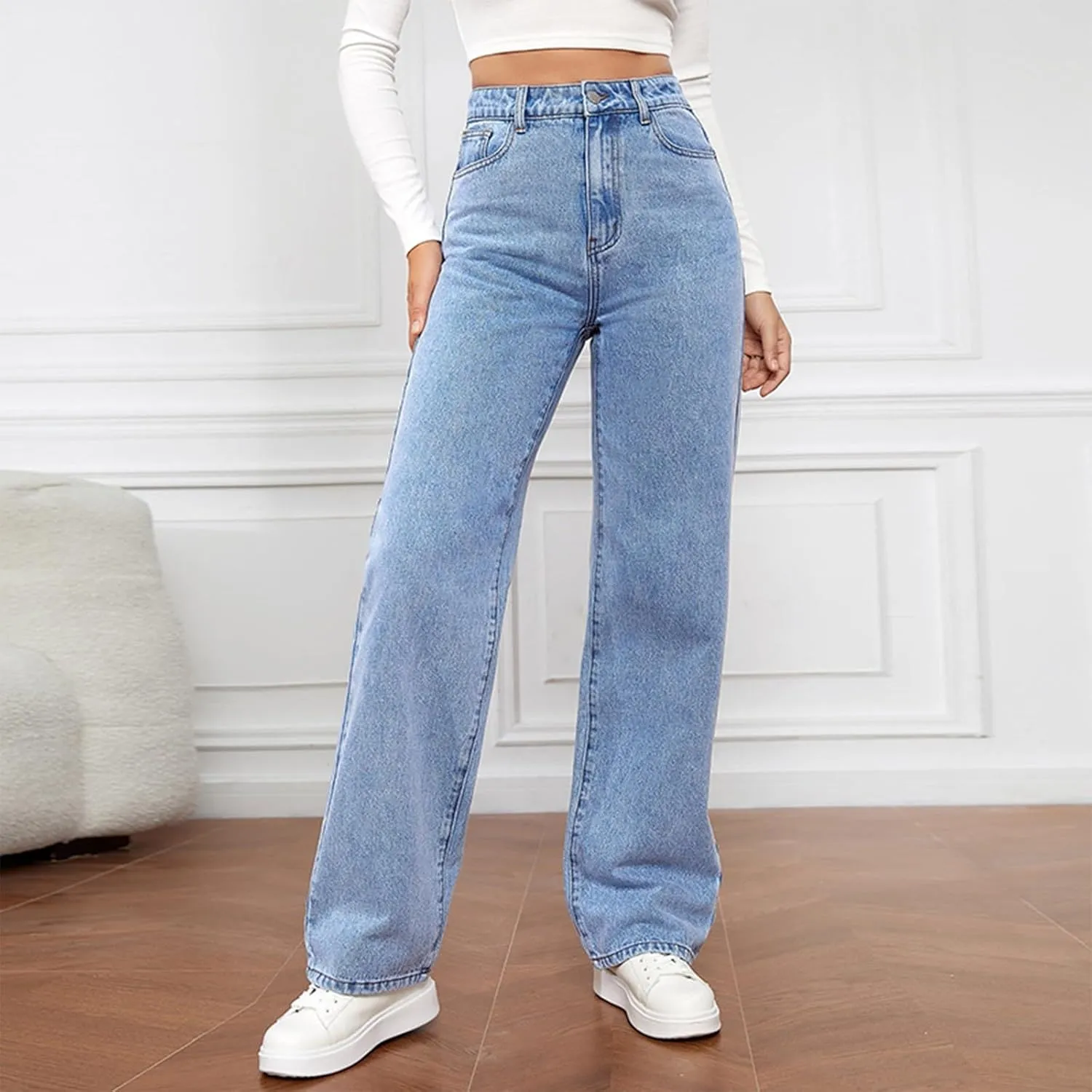 Jeans for Women High Waisted Straight Leg Pants Casual Boyfriend Jeans Trendy Vintage Classic Trousers with Pockets