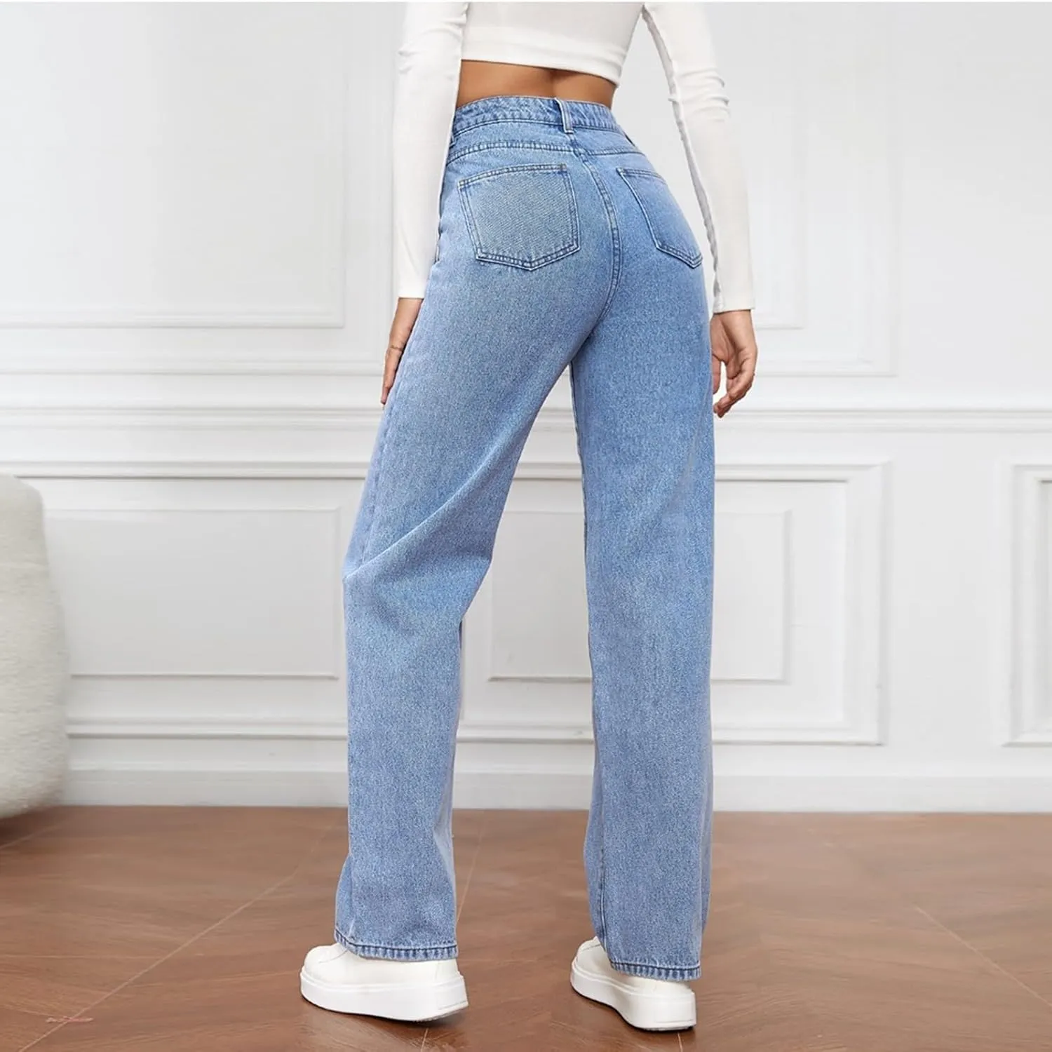Jeans for Women High Waisted Straight Leg Pants Casual Boyfriend Jeans Trendy Vintage Classic Trousers with Pockets