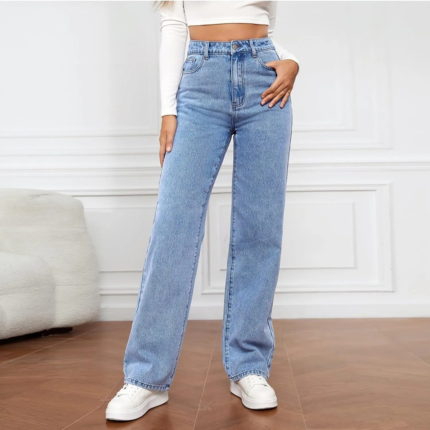 Jeans for Women High Waisted Straight Leg Pants Casual Boyfriend Jeans Trendy Vintage Classic Trousers with Pockets