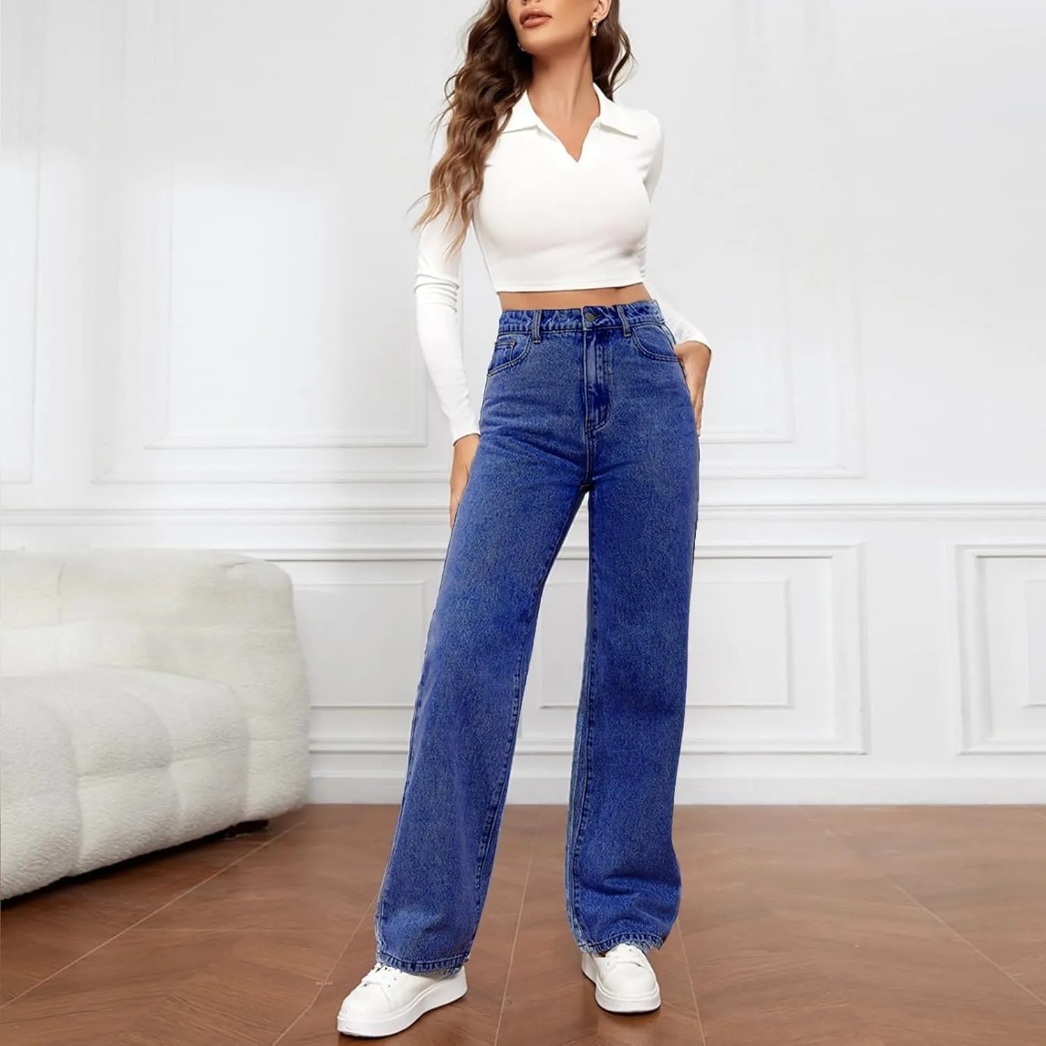Jeans for Women High Waisted Straight Leg Pants Casual Boyfriend Jeans Trendy Vintage Classic Trousers with Pockets