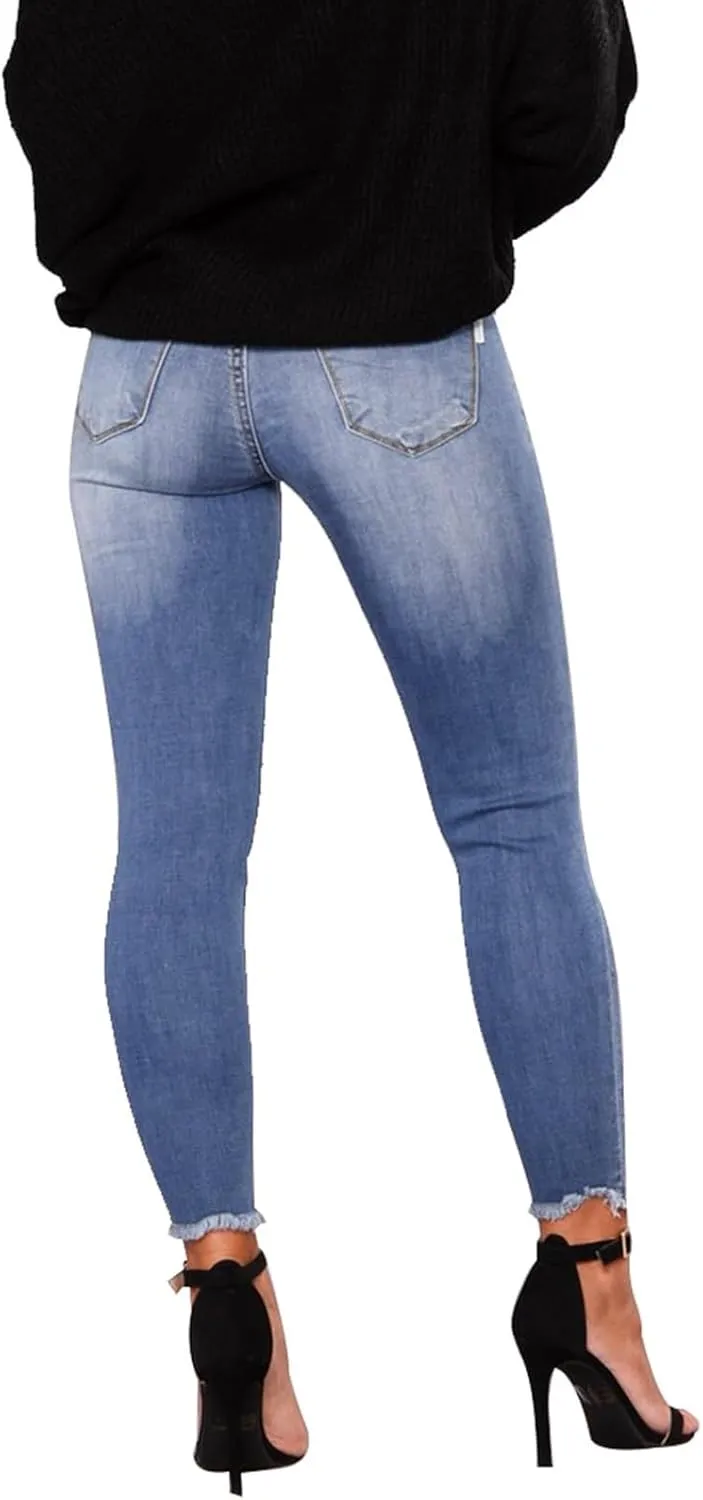 Jeans for Women Trendy Straight Leg Ripped Petite Jeans High Waisted Stretchy Distressed Denim Pants Hippie Clothes