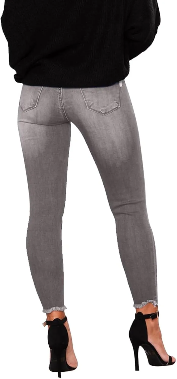 Jeans for Women Trendy Straight Leg Ripped Petite Jeans High Waisted Stretchy Distressed Denim Pants Hippie Clothes