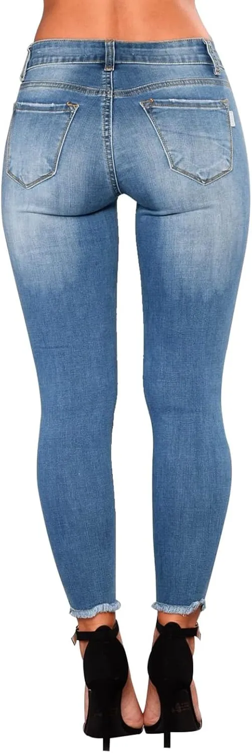 Jeans for Women Trendy Straight Leg Ripped Petite Jeans High Waisted Stretchy Distressed Denim Pants Hippie Clothes