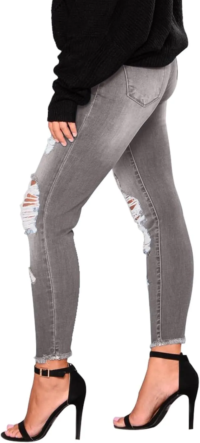 Jeans for Women Trendy Straight Leg Ripped Petite Jeans High Waisted Stretchy Distressed Denim Pants Hippie Clothes