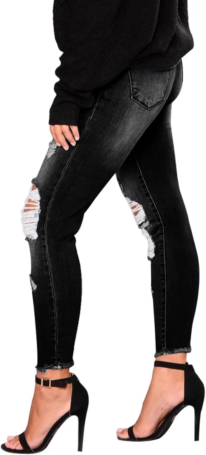 Jeans for Women Trendy Straight Leg Ripped Petite Jeans High Waisted Stretchy Distressed Denim Pants Hippie Clothes
