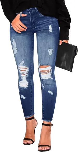 Jeans for Women Trendy Straight Leg Ripped Petite Jeans High Waisted Stretchy Distressed Denim Pants Hippie Clothes