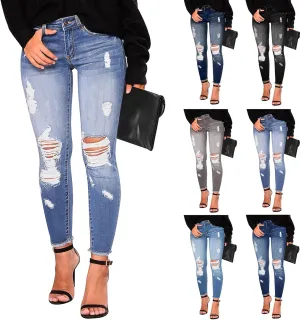 Jeans for Women Trendy Straight Leg Ripped Petite Jeans High Waisted Stretchy Distressed Denim Pants Hippie Clothes