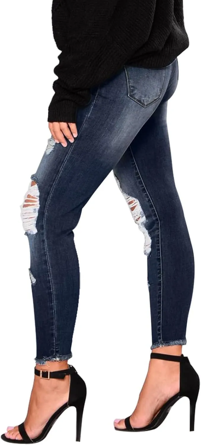 Jeans for Women Trendy Straight Leg Ripped Petite Jeans High Waisted Stretchy Distressed Denim Pants Hippie Clothes