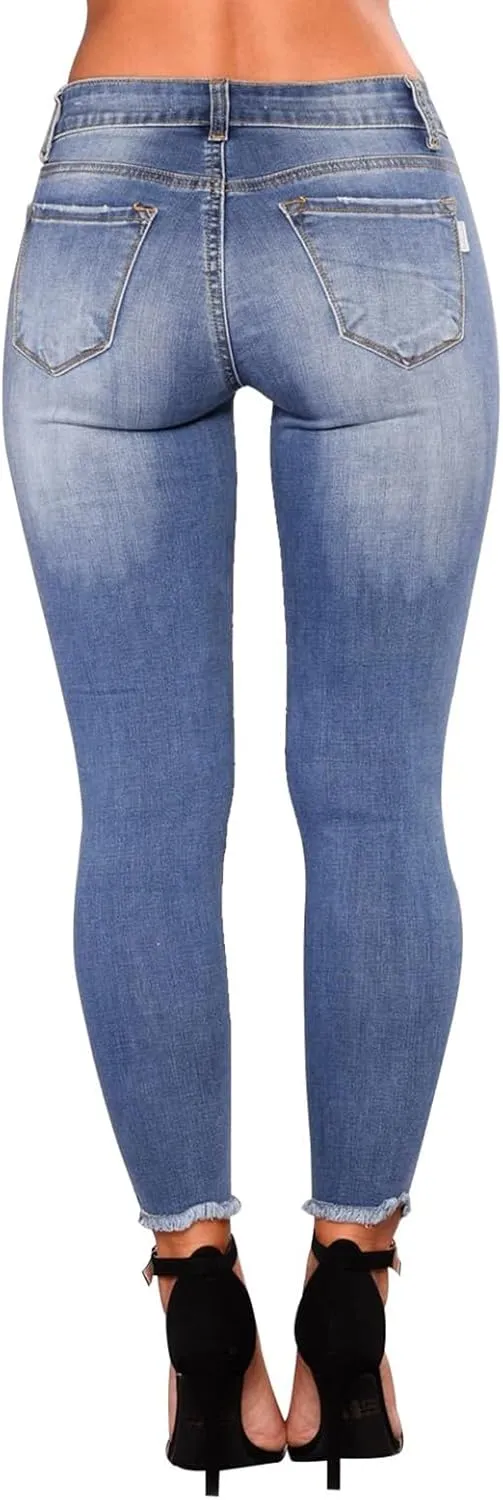 Jeans for Women Trendy Straight Leg Ripped Petite Jeans High Waisted Stretchy Distressed Denim Pants Hippie Clothes