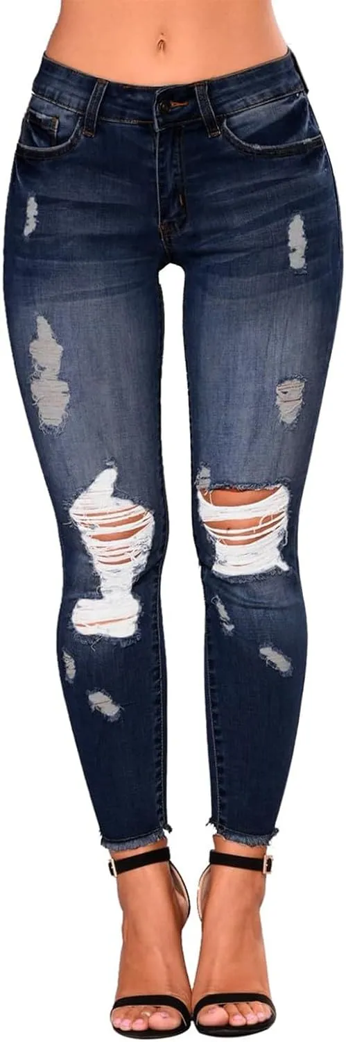 Jeans for Women Trendy Straight Leg Ripped Petite Jeans High Waisted Stretchy Distressed Denim Pants Hippie Clothes