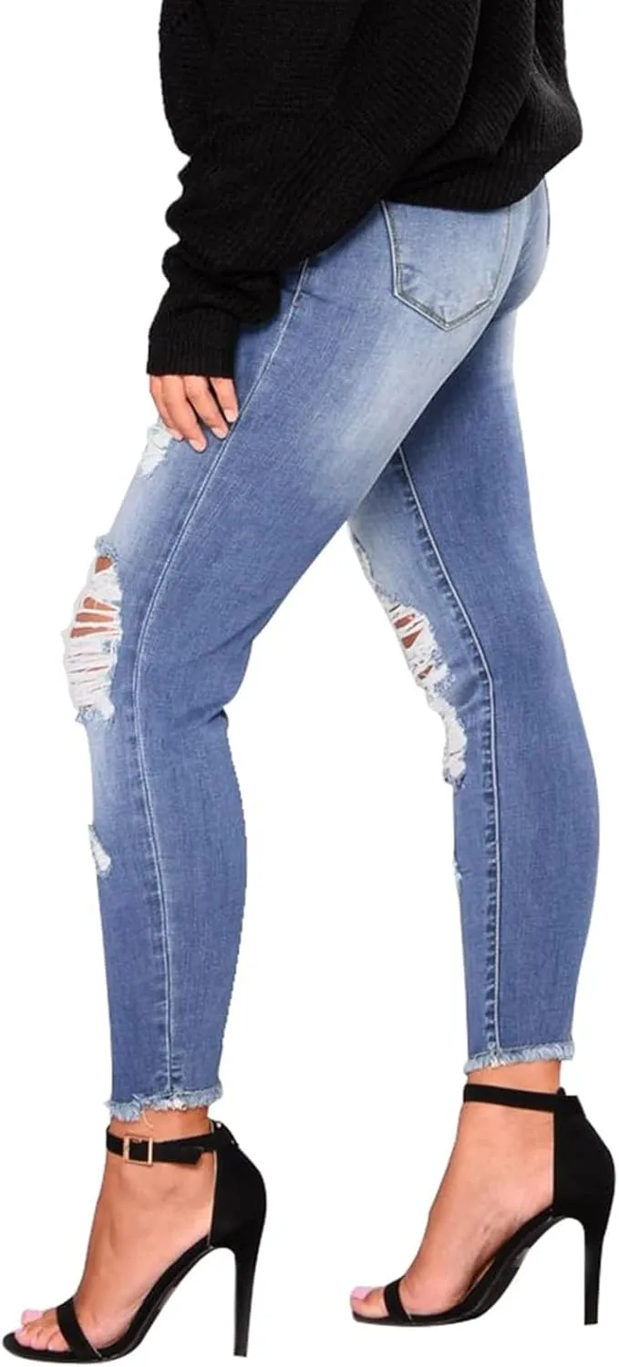 Jeans for Women Trendy Straight Leg Ripped Petite Jeans High Waisted Stretchy Distressed Denim Pants Hippie Clothes