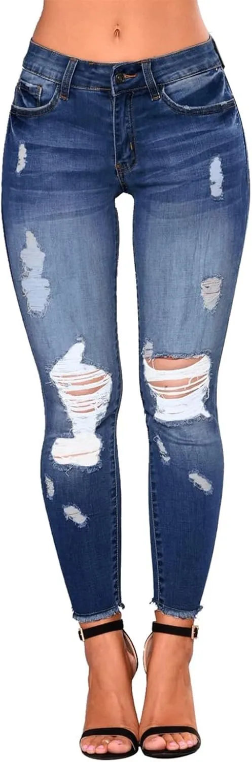 Jeans for Women Trendy Straight Leg Ripped Petite Jeans High Waisted Stretchy Distressed Denim Pants Hippie Clothes