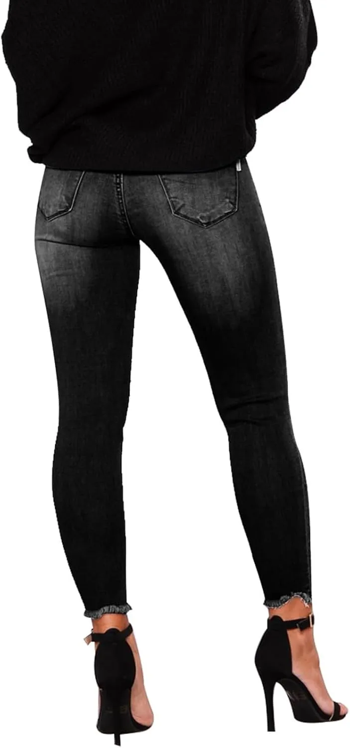 Jeans for Women Trendy Straight Leg Ripped Petite Jeans High Waisted Stretchy Distressed Denim Pants Hippie Clothes
