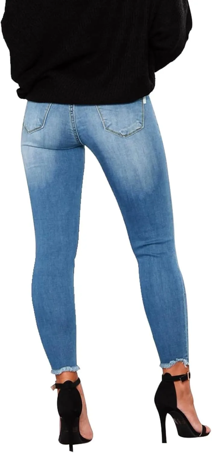 Jeans for Women Trendy Straight Leg Ripped Petite Jeans High Waisted Stretchy Distressed Denim Pants Hippie Clothes