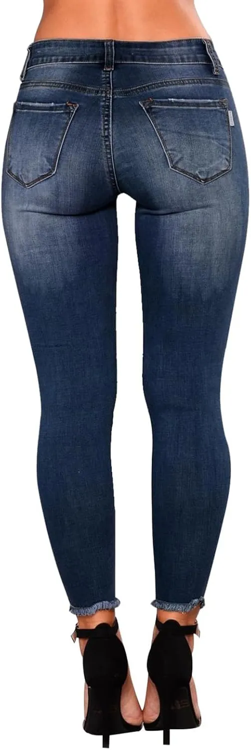 Jeans for Women Trendy Straight Leg Ripped Petite Jeans High Waisted Stretchy Distressed Denim Pants Hippie Clothes