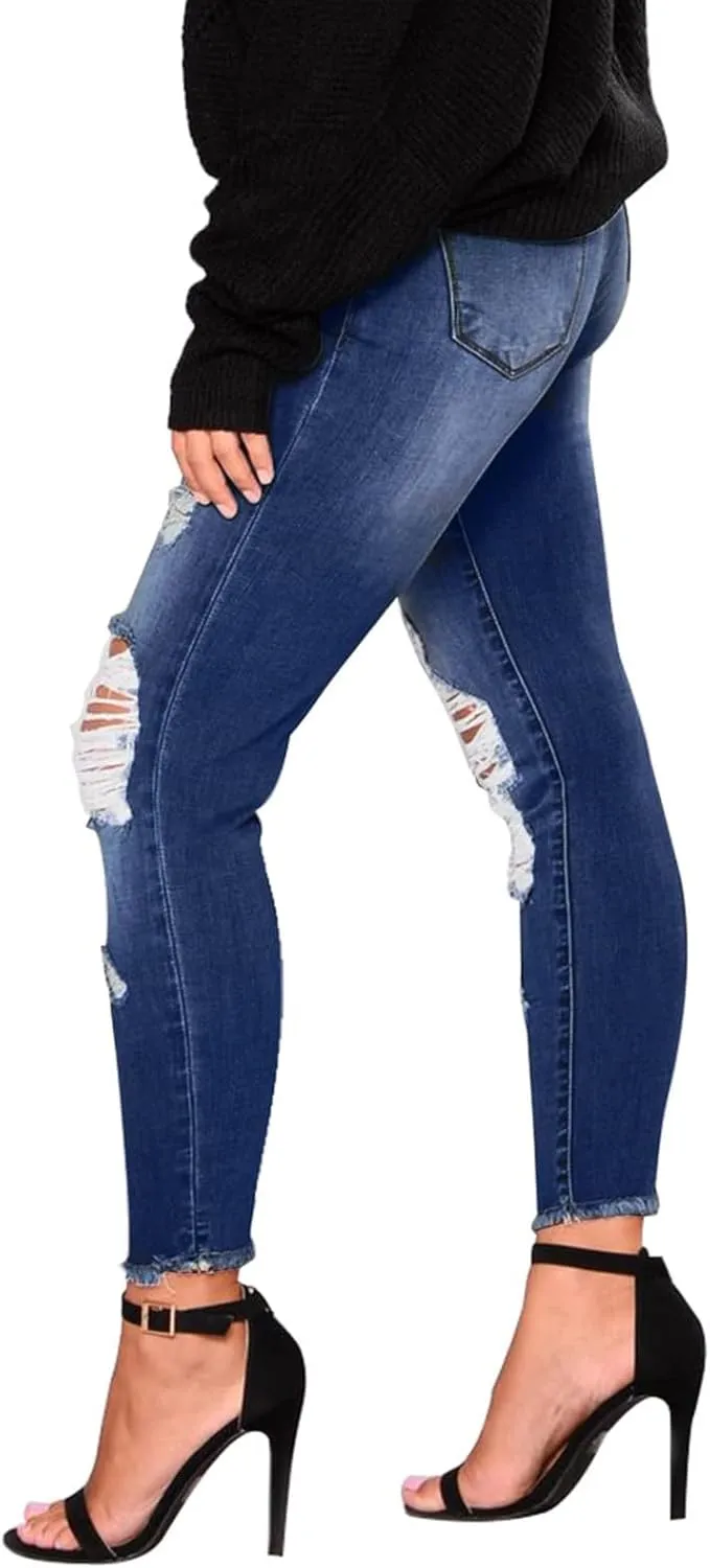 Jeans for Women Trendy Straight Leg Ripped Petite Jeans High Waisted Stretchy Distressed Denim Pants Hippie Clothes