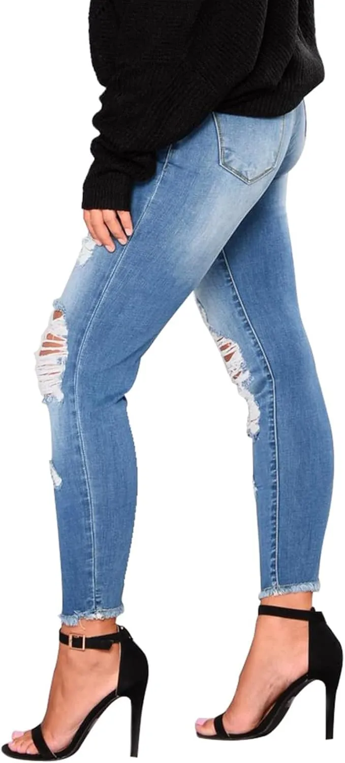 Jeans for Women Trendy Straight Leg Ripped Petite Jeans High Waisted Stretchy Distressed Denim Pants Hippie Clothes