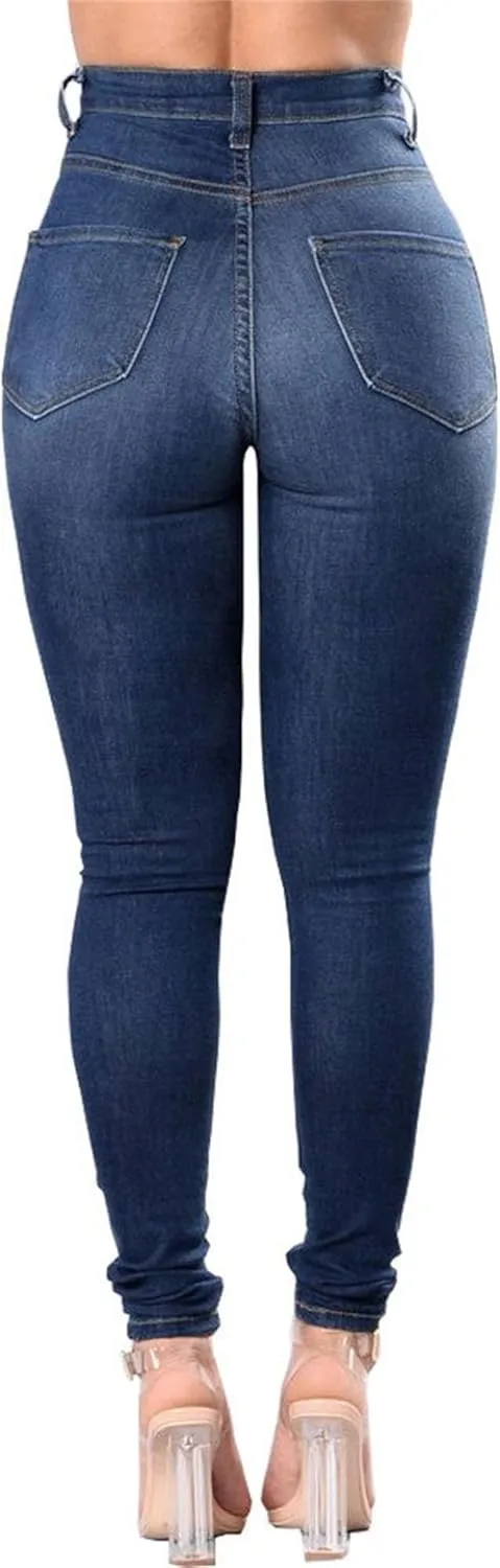 JEKE-DG Women's Destroyed Skinny High Waist Denim Slim Distressed Ripped Jeans Stretch Tummy Control Casual Trousers