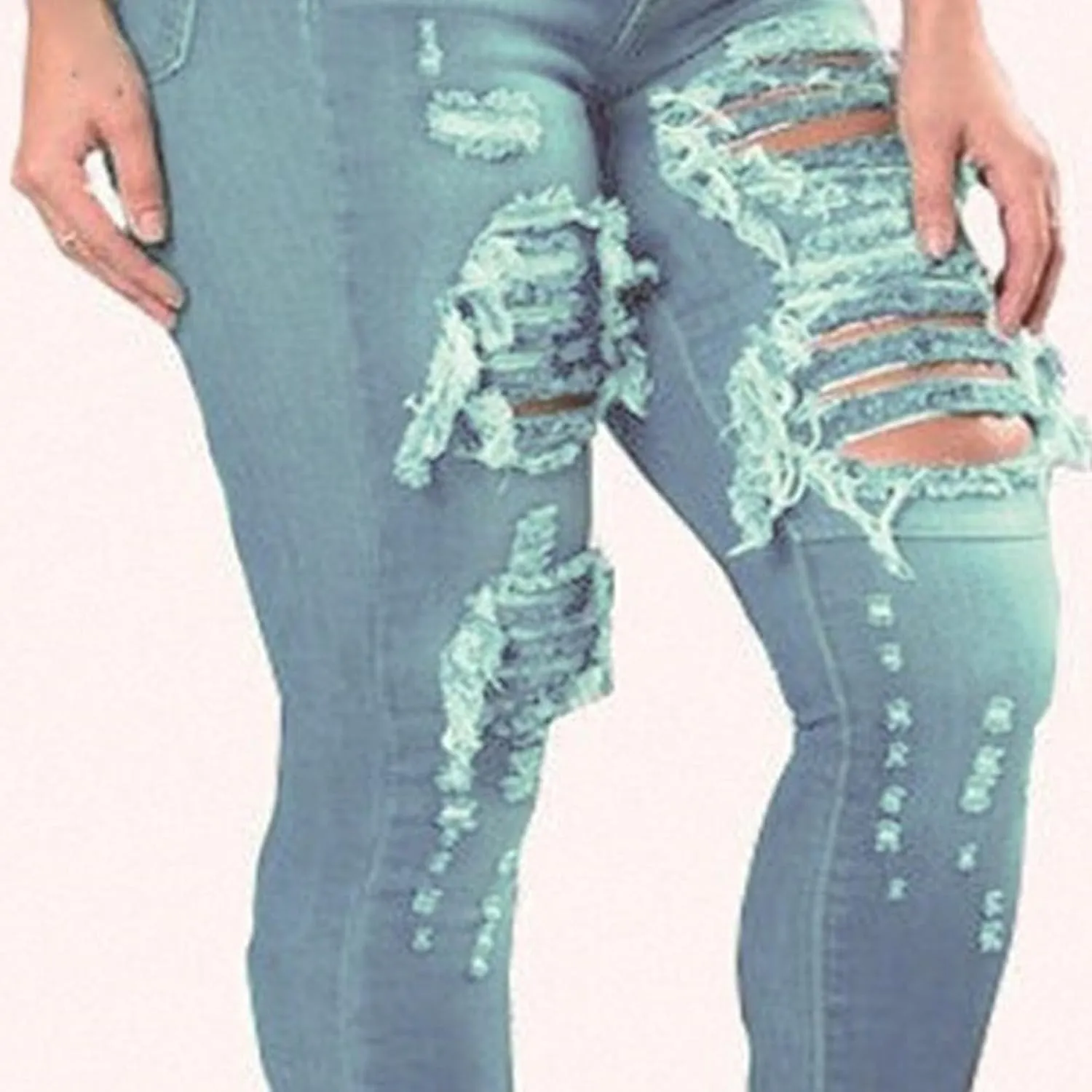 JEKE-DG Women's Destroyed Skinny High Waist Denim Slim Distressed Ripped Jeans Stretch Tummy Control Casual Trousers