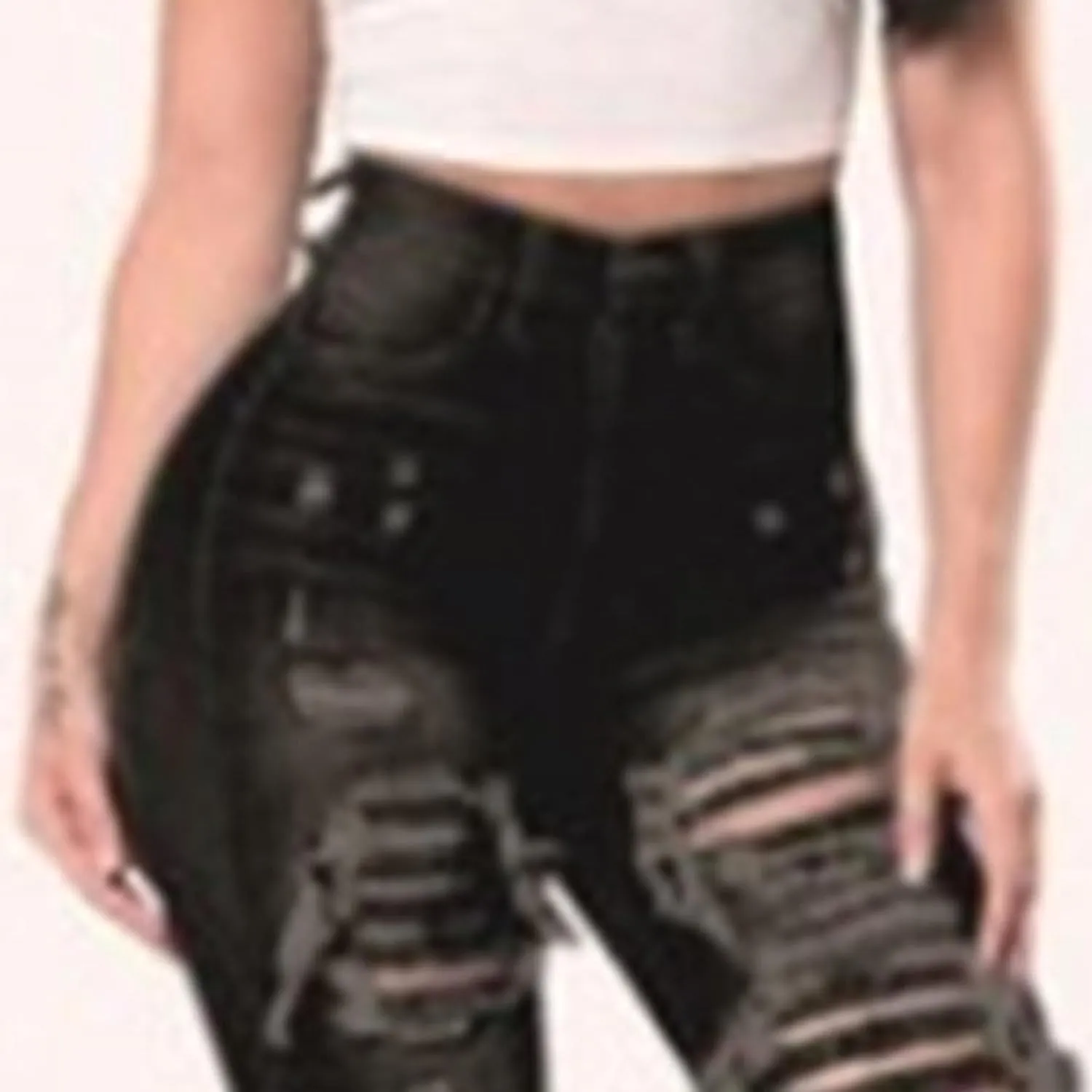 JEKE-DG Women's Destroyed Skinny High Waist Denim Slim Distressed Ripped Jeans Stretch Tummy Control Casual Trousers