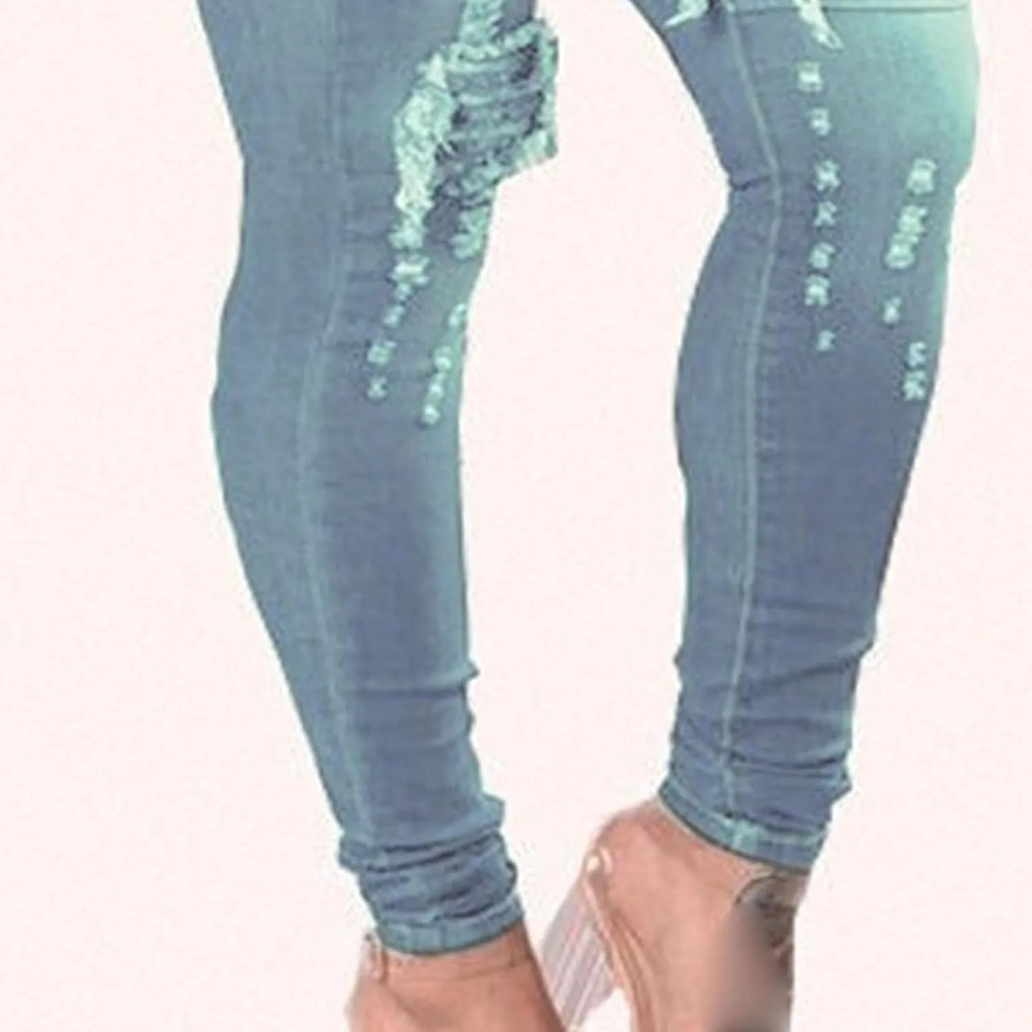 JEKE-DG Women's Destroyed Skinny High Waist Denim Slim Distressed Ripped Jeans Stretch Tummy Control Casual Trousers