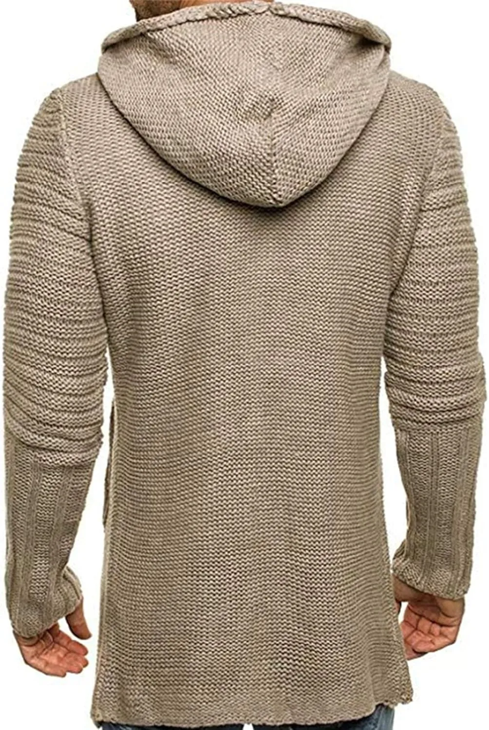 JEShifangjiusu Mens Long Sleeve Cardigan Hooded Sweaters Button Down Cable Knitted Sweater Slim Fit Fashion Coat With Pockets