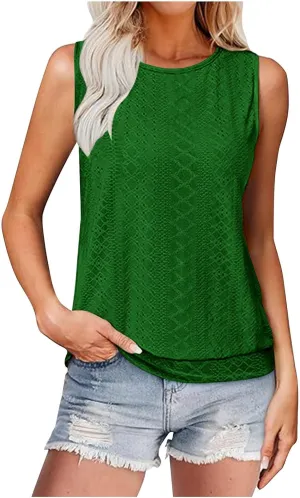 JOAU Womens Tank Tops Loose Casual Round Neck Sleeveless Summer Shirts Eyelet Embroidery Blouse Trendy Vacation Clothes 2025