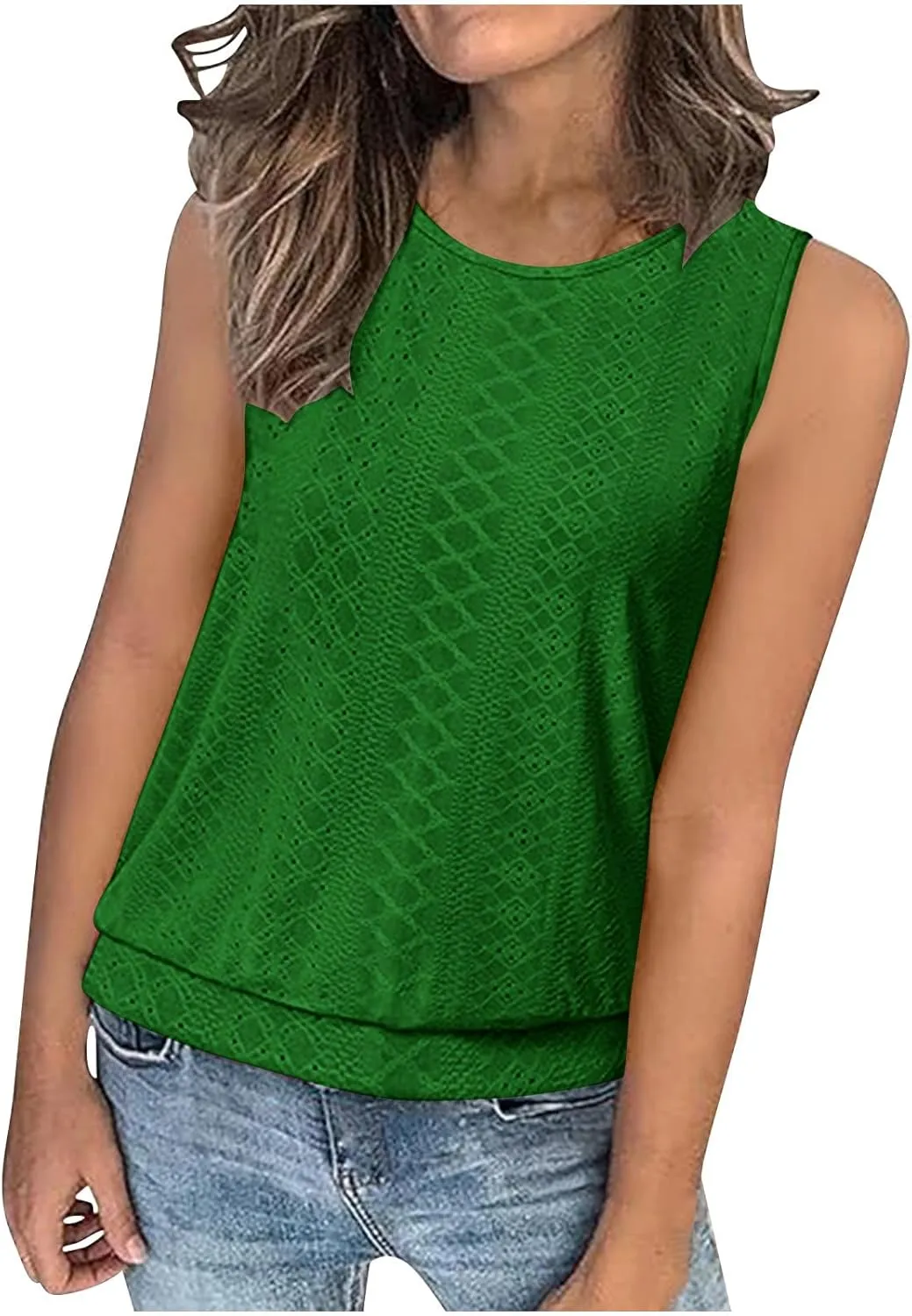 JOAU Womens Tank Tops Loose Casual Round Neck Sleeveless Summer Shirts Eyelet Embroidery Blouse Trendy Vacation Clothes 2025