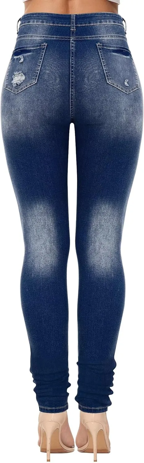KDF Women's High Waisted Jeans for Women Distressed Ripped Jeans Slim Fit Butt Lifting Skinny Stretch Jeans Denim Pants