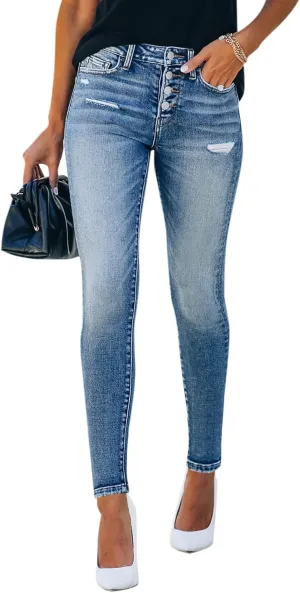 KDF Women's High Waisted Jeans for Women Distressed Ripped Jeans Slim Fit Butt Lifting Skinny Stretch Jeans Denim Pants