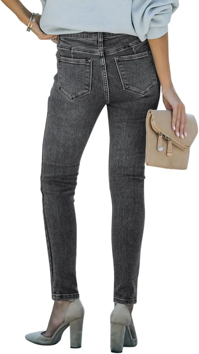 KDF Women's High Waisted Jeans for Women Distressed Ripped Jeans Slim Fit Butt Lifting Skinny Stretch Jeans Denim Pants